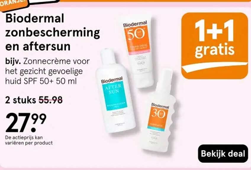 Biodermal zonbescherming en aftersun 1+1 gratis