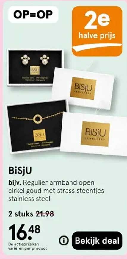 BiSJU bijv. Regulier armband open cirkel goud met strass steentjes stainless steel 2e halve prijs