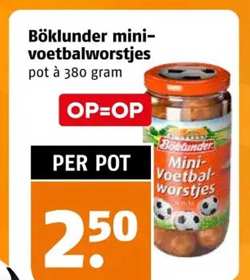 Böklunder mini-voetbalworstjes pot à 380 gram OP=OP