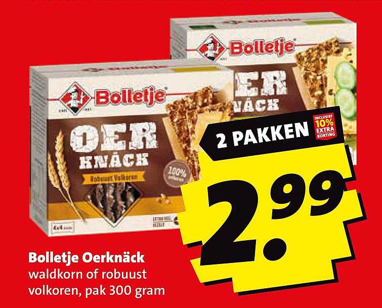 Bolletje Oerknäck volkoren of robuust volkoren, pak 300 gram 2 pakken