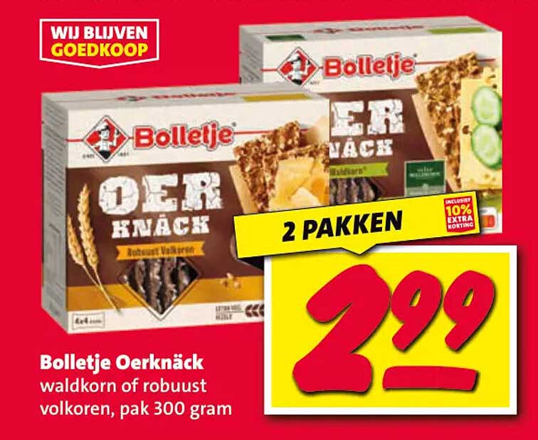 Bolletje Oerknäck waldkorn of robuust volkoren, pak 300 gram