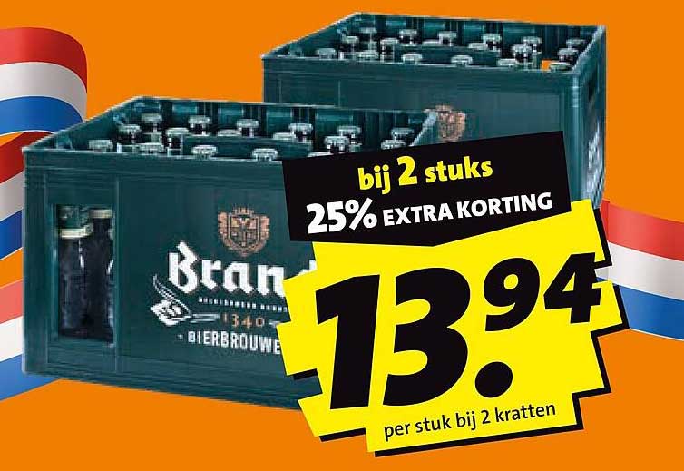 Brand bier bij 2 stuks 25% extra korting