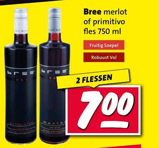 Bree merlot of primitivo fles 750 ml 2 FLESSEN