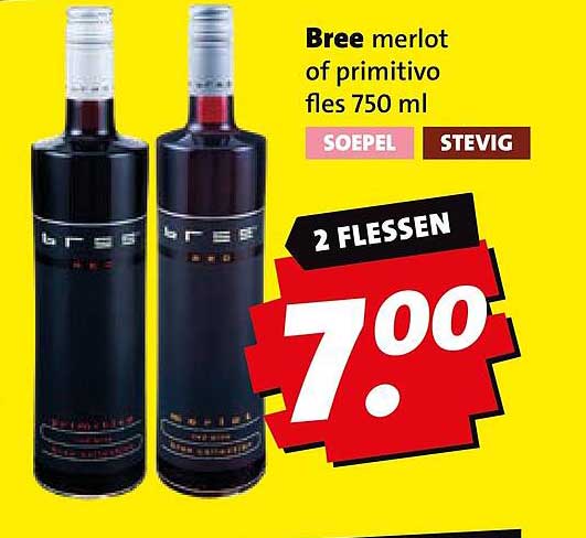 Bree merlot of primitivo fles 750 ml 2 flessen