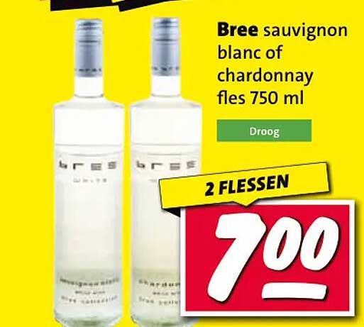 Bree sauvignon blanc of chardonnay fles 750 ml 2 flessen