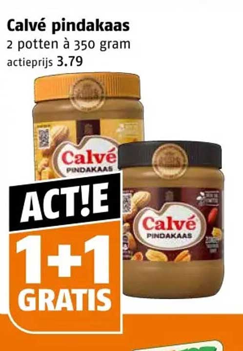 Calvé pindakaas 2 potten à 350 gram 1+1 gratis