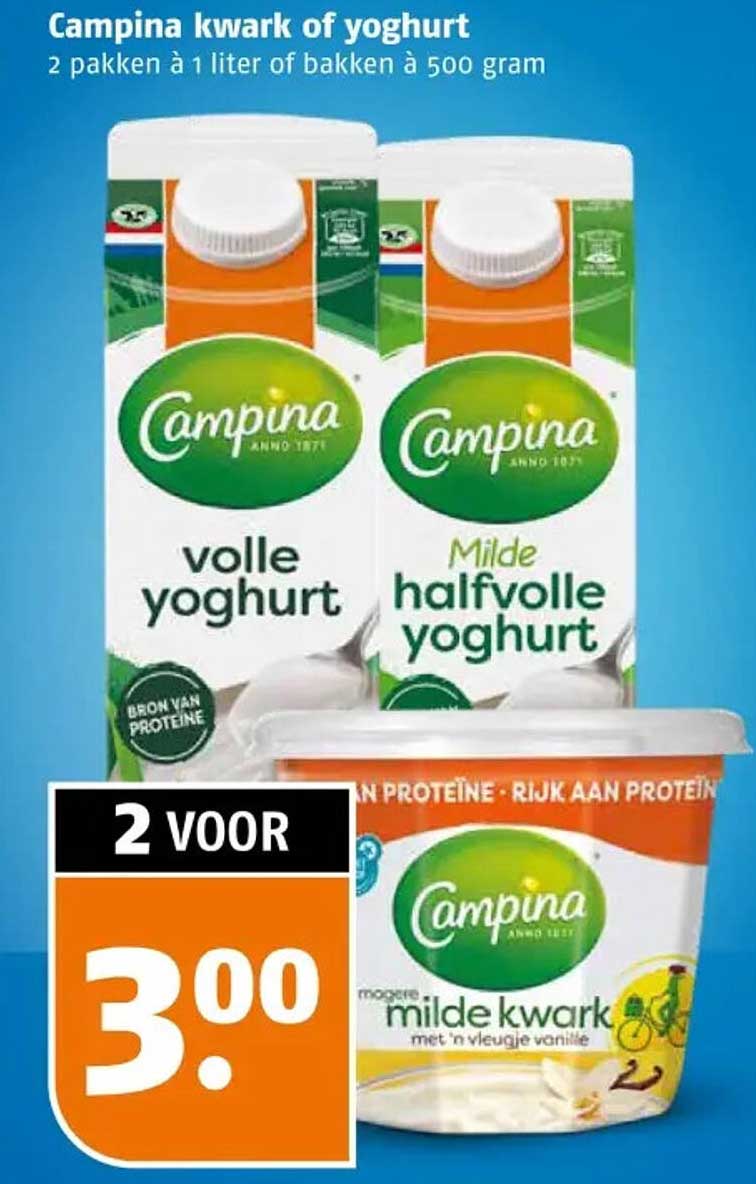 Campina kwark of yoghurt 2 pakken à 1 liter of bakken à 500 gram