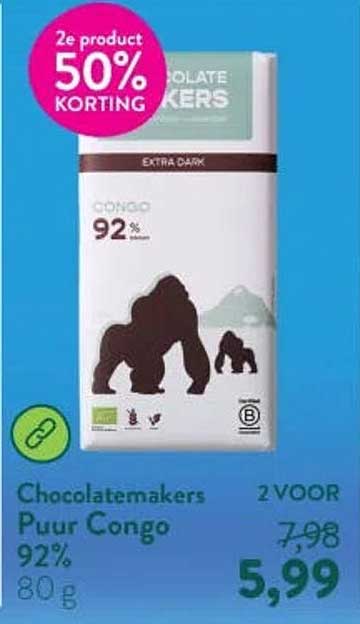 Chocolatemakers Puur Congo 92% 80 g 2 VOOR 50% KORTING