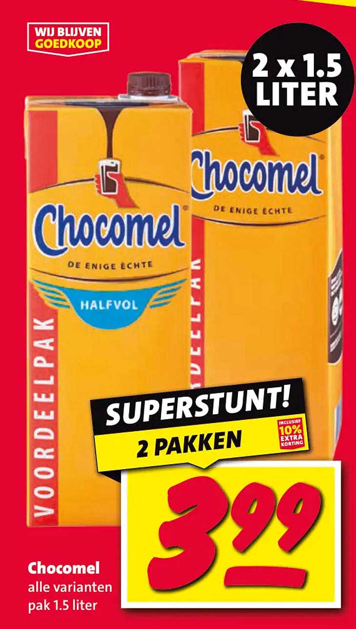 Chocomel alle varianten pak 1.5 liter SUPERSTUNT! 2 PAKKEN inclusief 10% extra korting