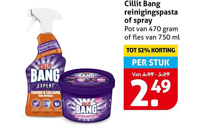 Cillit Bang reinigingspasta of spray Pot van 470 gram of fles van 750 ml