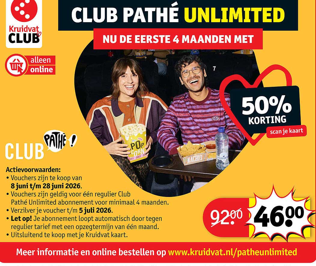 CLUB PATHÉ UNLIMITED NU DE EERSTE 4 MAANDEN MET 50% KORTING scan je kaart