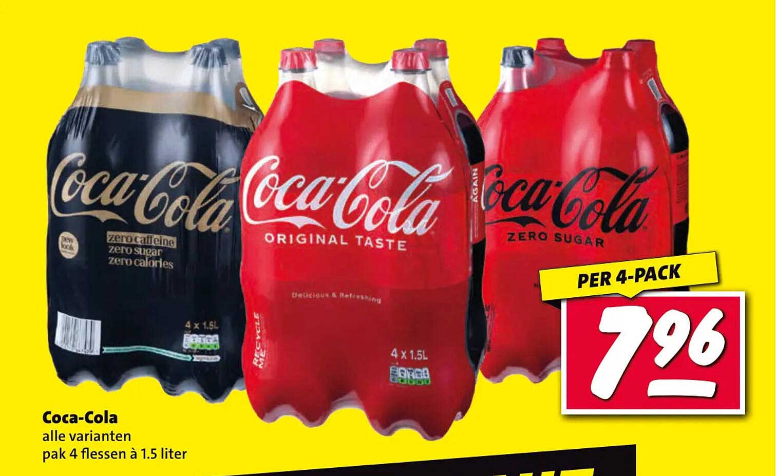 Coca-Cola alle varianten pak 4 flessen à 1.5 liter
