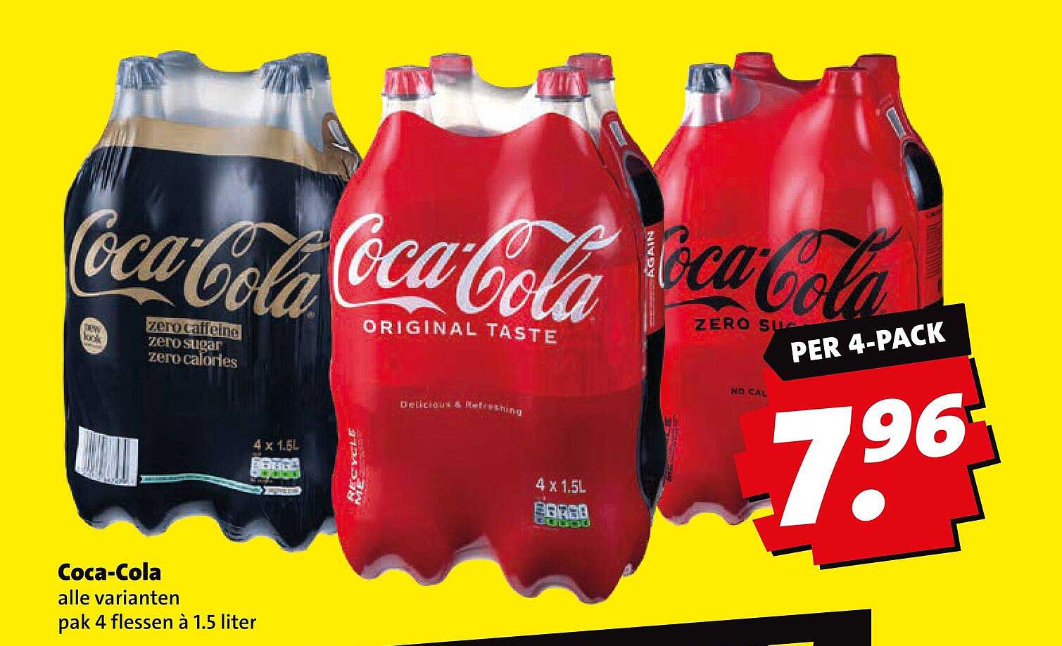 Coca-Cola alle varianten pak 4 flessen à 1.5 liter per 4-pack
