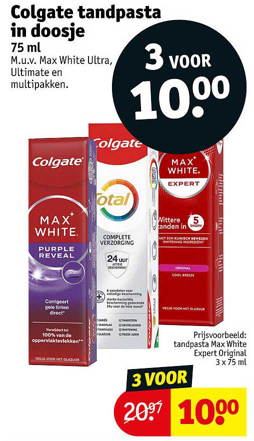 Colgate tandpasta in doosje 75 ml 3 VOOR 10.00