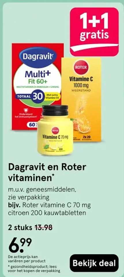 Dagravit en Roter vitaminen 1+1 gratis
