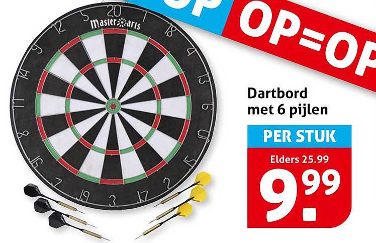 Dartbord met 6 pijlen