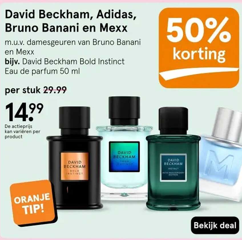 David Beckham, Adidas, Bruno Banani en Mexx 50% korting