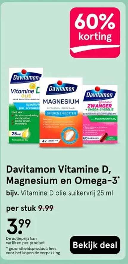 Davitamon Vitamine D, Magnesium en Omega-3* 60% korting