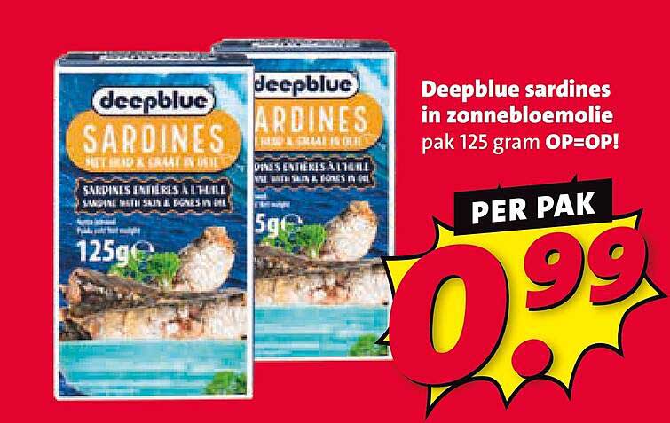 Deepblue sardines in zonnebloemolie pak 125 gram OP-OP! PER PAK