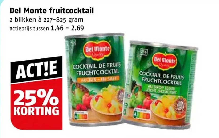 Del Monte fruitcocktail 25% korting