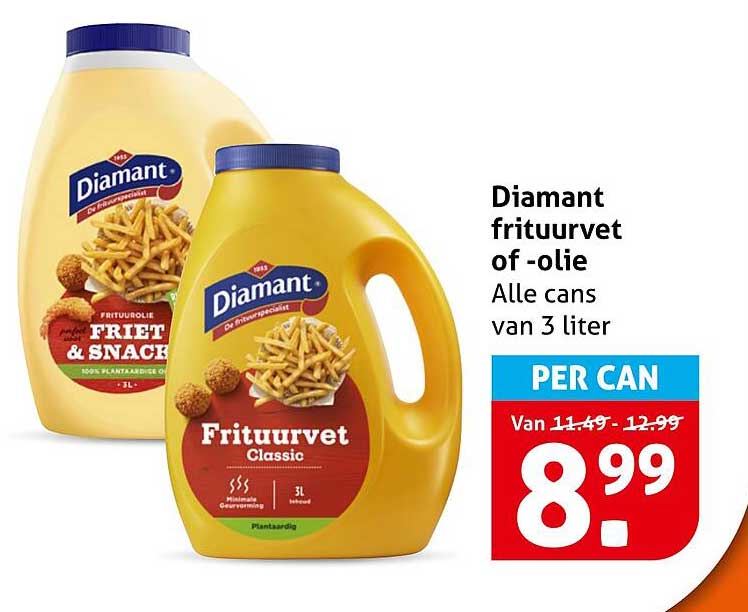 Diamant frituurvet of -olie Alle cans van 3 liter PER CAN