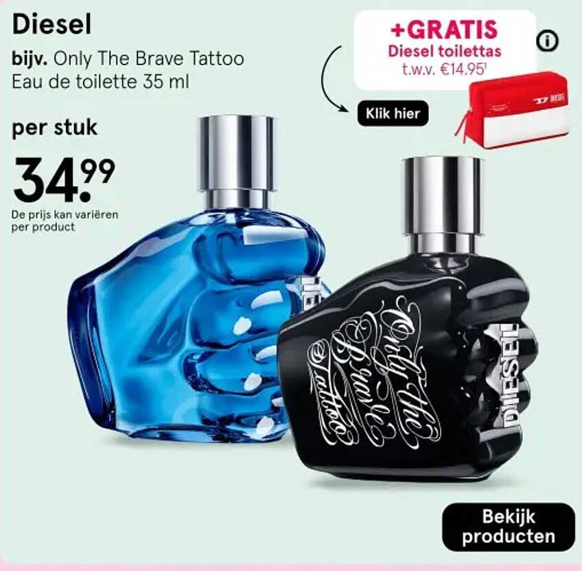 Diesel bijv. Only The Brave Tattoo Eau de toilette 35 ml +GRATIS Diesel toilettas t.w.v. €14,95