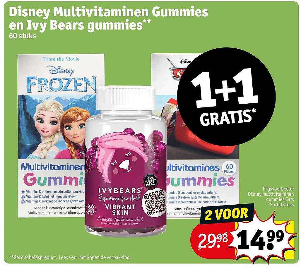 Disney Multivitaminen Gummies en Ivy Bears gummies 60 stuks 1+1 GRATIS