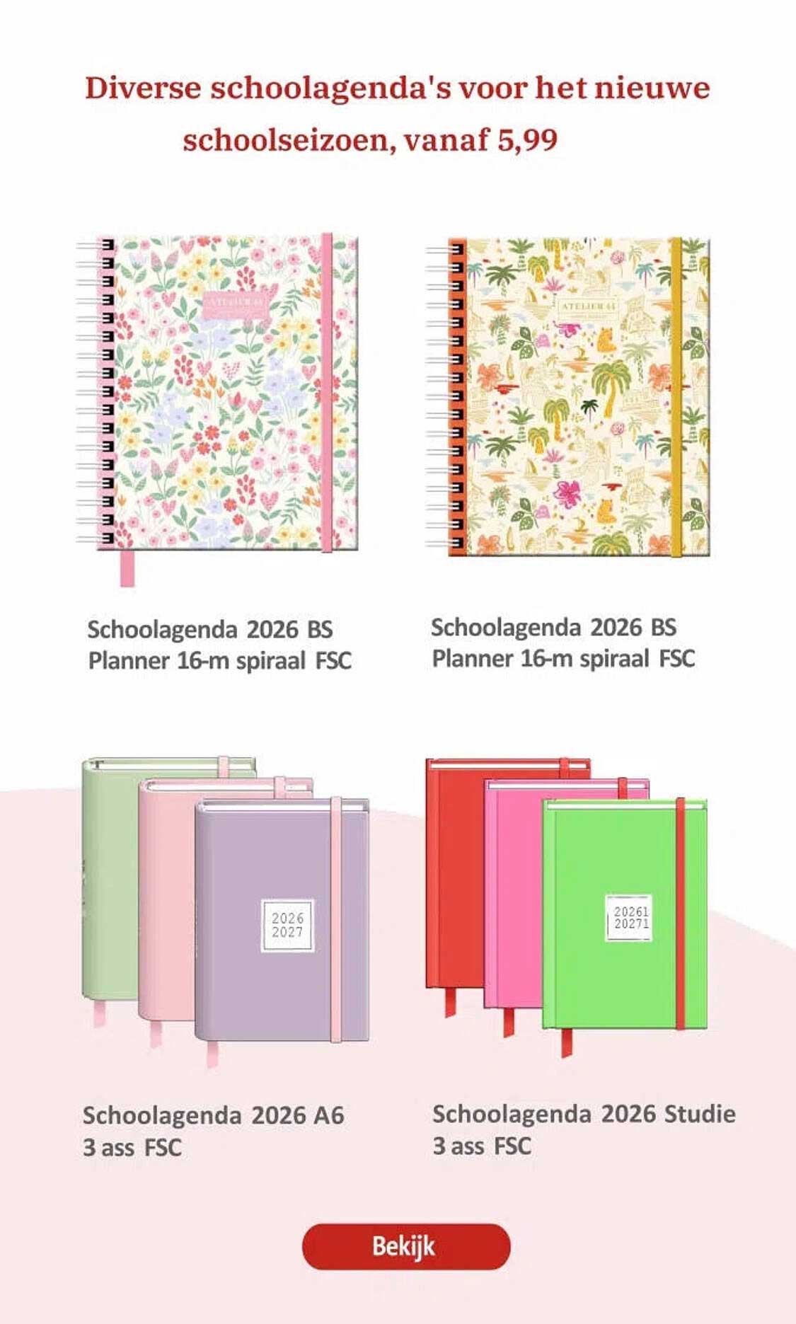 Diverse schoolagenda's voor het nieuwe schoolseizoen, vanaf 5,99