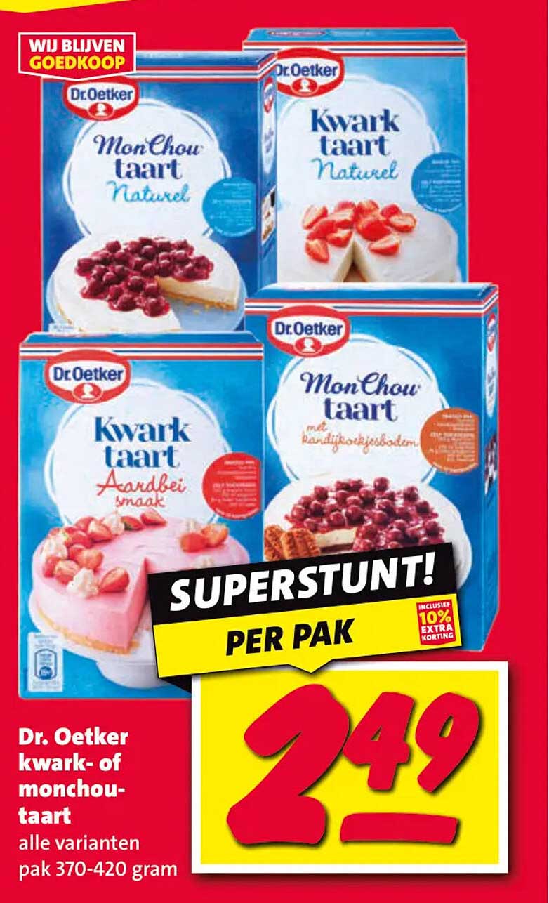 Dr. Oetker kwark- of monchou-taart alle varianten pak 370-420 gram