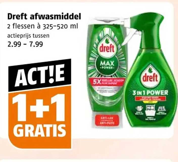 Dreft afwasmiddel 1+1 gratis