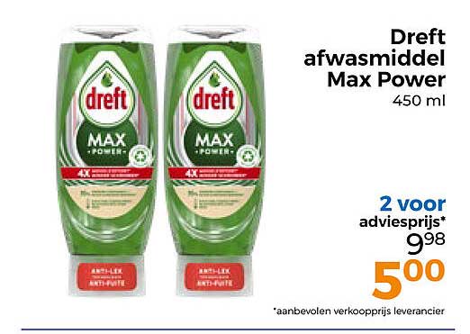 Dreft afwasmiddel Max Power 450 ml 2 voor adviesprijs*