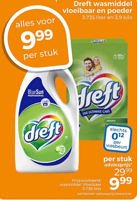 Dreft wasmiddel vloeibaar en poeder 3.735 liter en 3.9 kilo