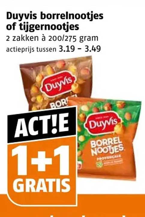 Duivis borrelnootjes of tijgernootjes 1+1 gratis