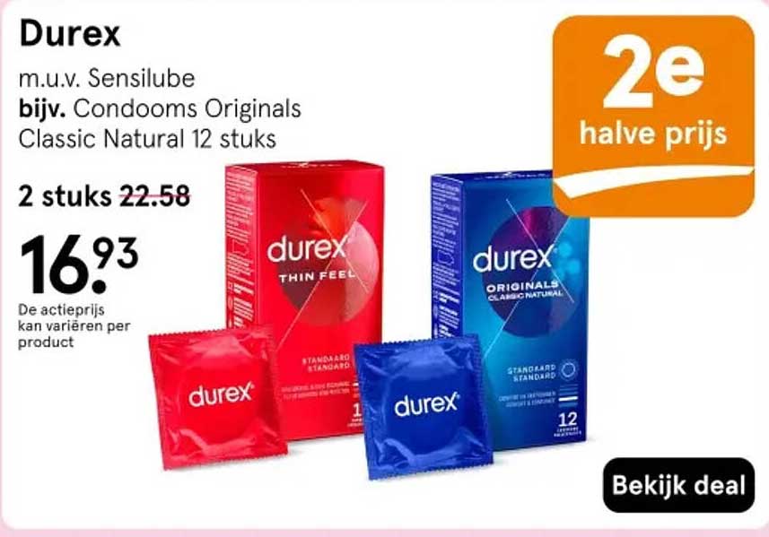 Durex m.u.v. Sensilube bijv. Condooms Originals Classic Natural 12 stuks 2e halve prijs