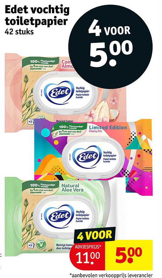 Edet vochtig toiletpapier 42 stuks 4 voor 5,00