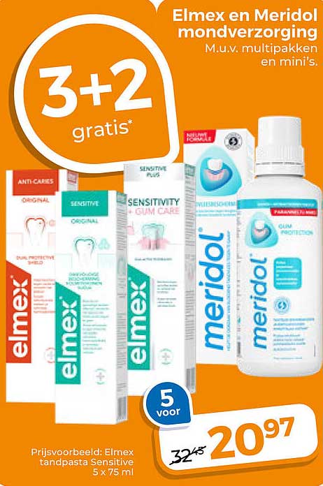 Elmex en Meridol mondverzorging M.u.v. multipakken en mini's. 3+2 gratis*