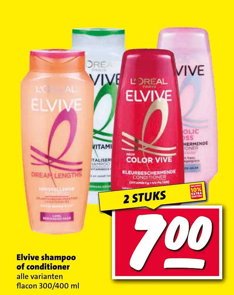Elvive shampoo of conditioner alle varianten flacon 300/400 ml 2 STUKS