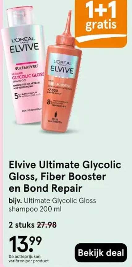 Elvive Ultimate Glycolic Gloss, Fiber Booster en Bond Repair 1+1 gratis