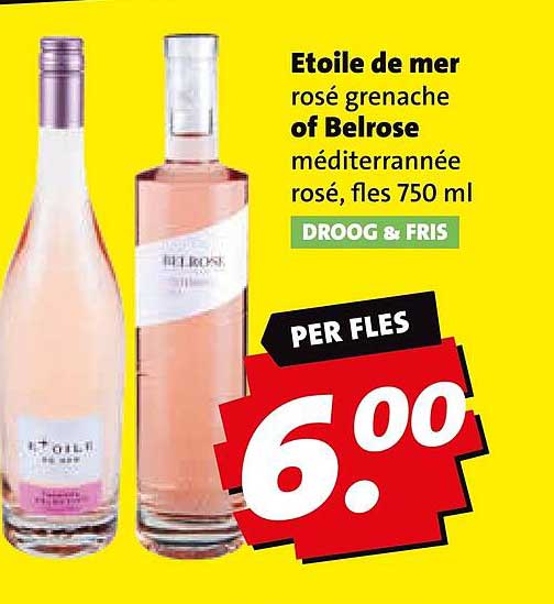 Etoile de mer rosé grenache of Belrose méditerranée rosé, fles 750 ml DROOG & FRIS PER FLES