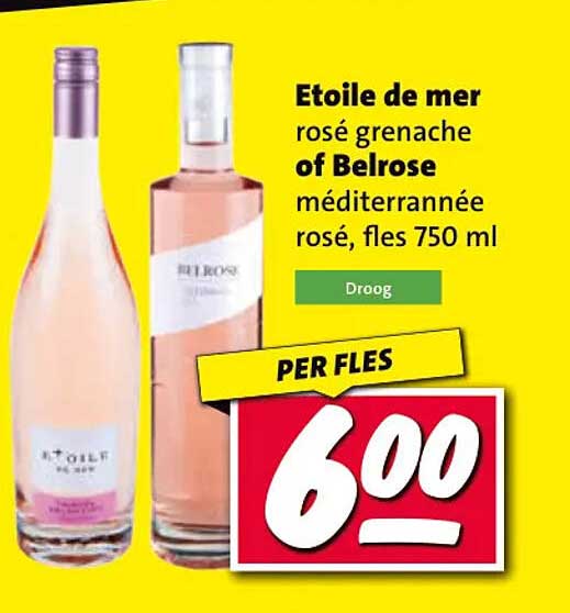 Etoile de mer rosé grenache of Belrose méditerranée rosé, fles 750 ml PER FLES
