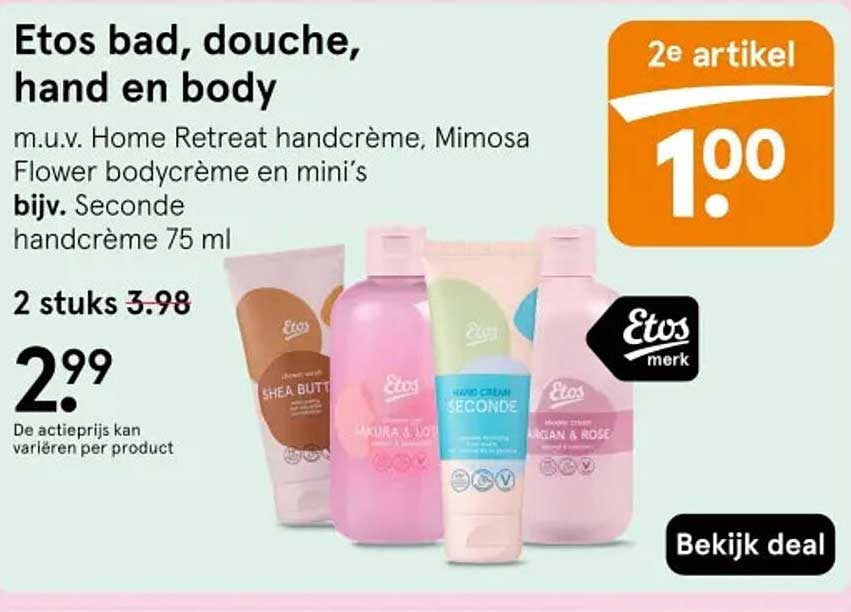 Etos bad, douche, hand en body 2e artikel 1.00