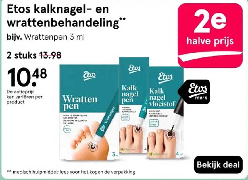 Etos kalknagel- en wrattenbehandeling** bijv. Wrattenpen 3 ml 2e halve prijs