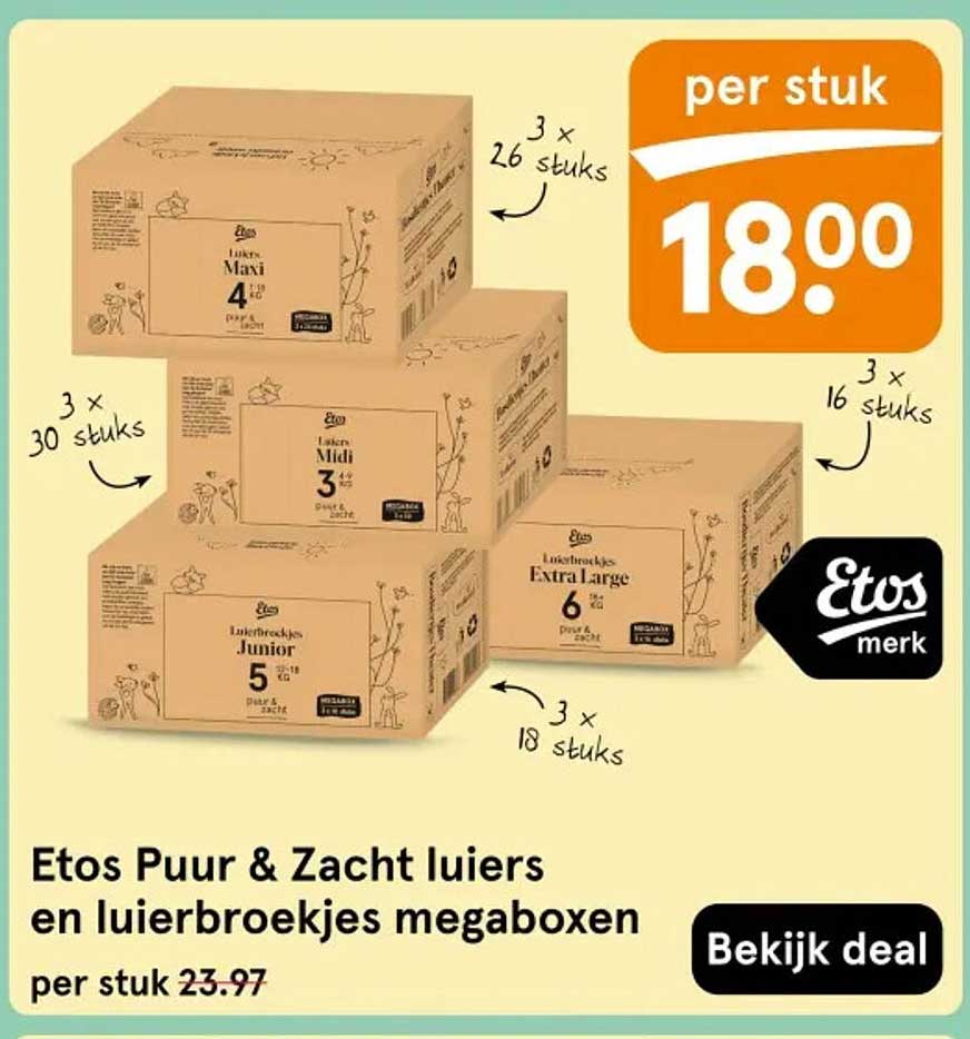 Etos Puur & Zacht luiers en luierbroekjes megaboxen