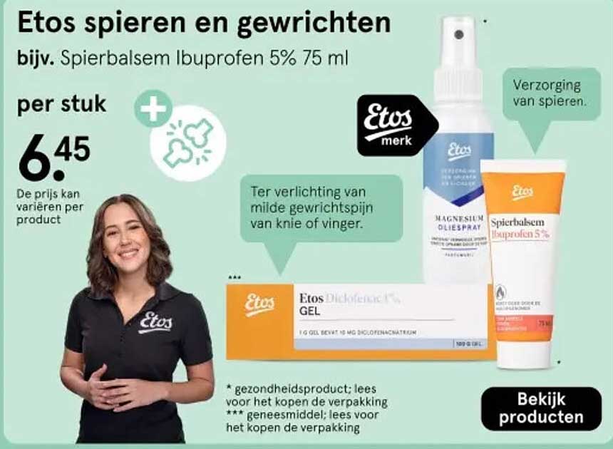 Etos spieren en gewrichten bijv. Spierbalsem Ibuprofen 5% 75 ml