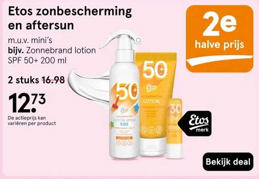 Etos zonbescherming en aftersun 2e halve prijs