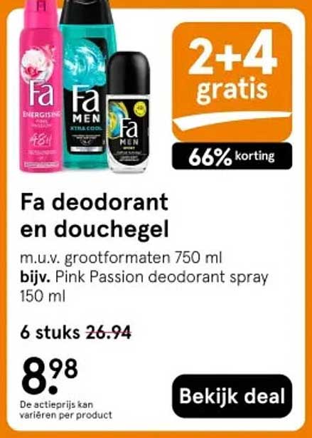 Fa deodorant en douchegel 2+4 gratis