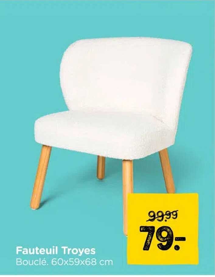 Fauteuil Troves Bouclé. 60x59x68 cm