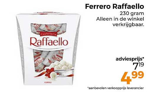 Ferrero Raffaello 230 gram Alleen in de winkel verkrijgbaar.