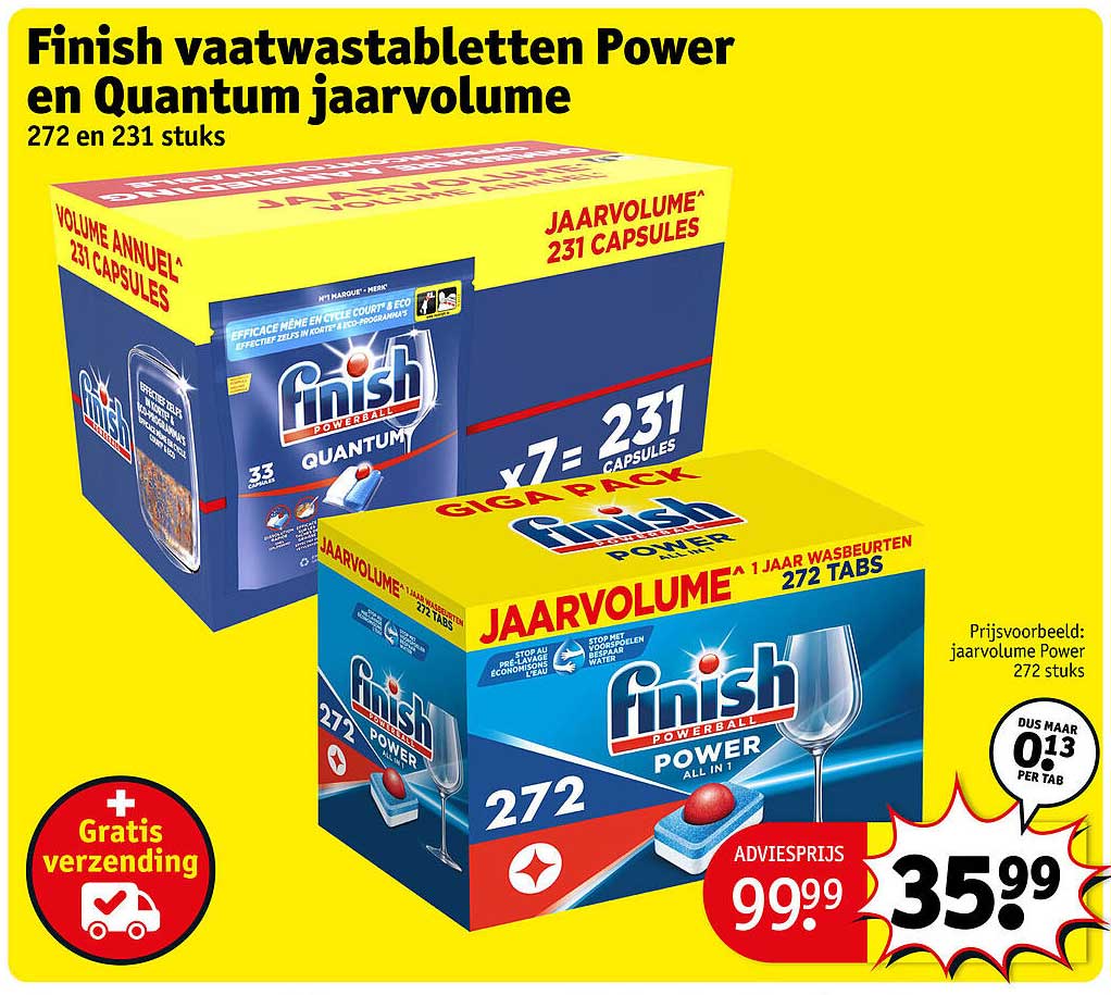 Finish vaatwastabletten Power en Quantum jaarvolume 272 en 231 stuks
