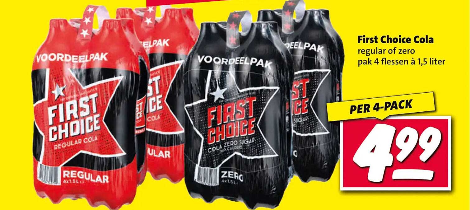 First Choice Cola regular of zero pak 4 flessen à 1,5 liter